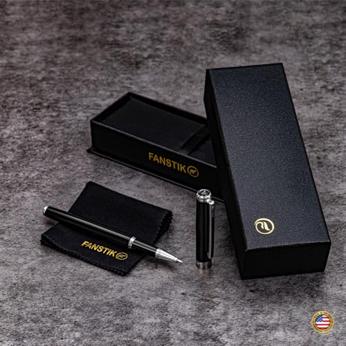 FANSTIK Black & Silver Luxury Rollerball pen, fancy gift set for women, Chrome Finish, Professional executive pen gift set for men (Lux Rollerball Black-Silver) - color: C RollerBall Black-Silver