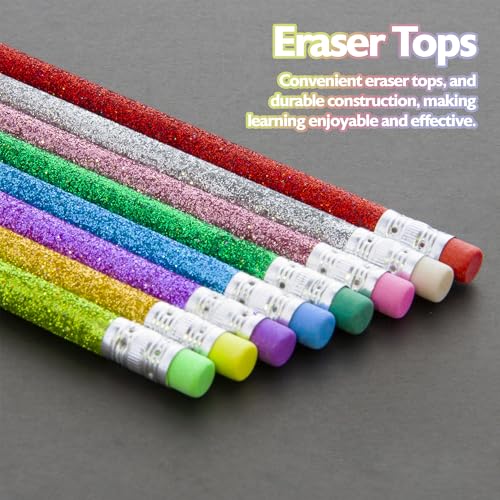 BAZIC PRODUCTS Metallic Glitter #2 Pencils, Eraser, 8 Count | #2 HB lead, Glitter metallic barrels, eraser tops, school, gifts, party favors, fun everyday writing - size: 6 Count (Pack of 1)