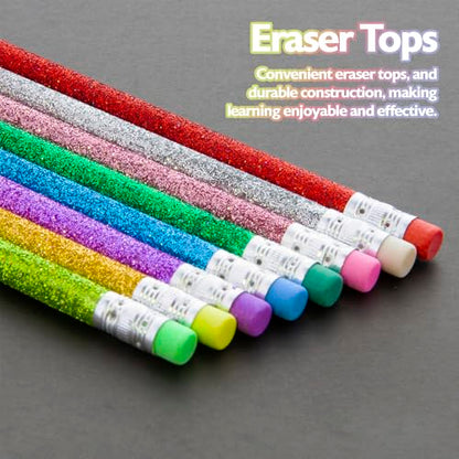 BAZIC PRODUCTS Metallic Glitter #2 Pencils, Eraser, 8 Count, 24-Box | #2 HB lead, Glitter metallic barrels, eraser tops, school, gifts, party favors, fun everyday writing - size: 1 Count (Pack of 24)