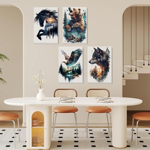 4 Pack Animals Paint by Numbers for Adults with Framed Canvas 8x12 inch - color: BKH2094+BKH2095+BKH2096+BKH2098