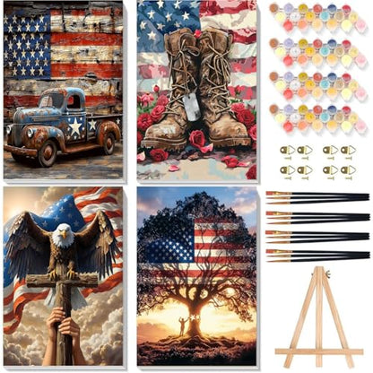 4 Pack Independence Day Paint by Numbers for Adults with Framed 8x12 inch - color: BKH2370+BKH2371+BKH2372+BKH2373-US