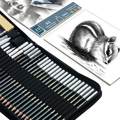 KALOUR 54-Pack Sketch Drawing Pencils Kit with Sketchbook,Include Graphite,Charcoal Pencils and Artists Tools,Pro Art Drawing Supplies for Adults Beginners,ideal for Sketching Shading