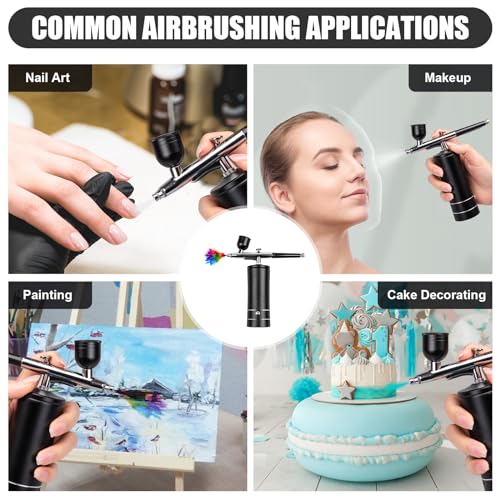 Esakoya Portable Airbrush Kit, Rechargeable Airbrush Kit with Compressor | Non-Clogging High-Pressure Air Brush Set with 0.3mm Nozzle, Cordless Air Brush for Makeup, Barber, Nail Art, Cake Decor