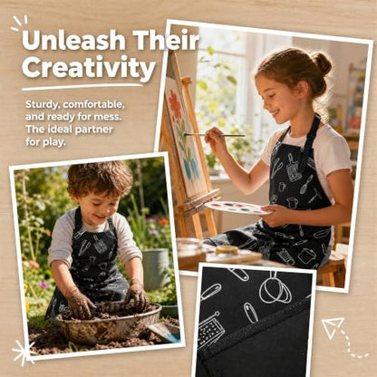 Kids Apron for Cooking, Toddler Apron with Pocket, Girls Boys Apron - color: Black, size: Medium