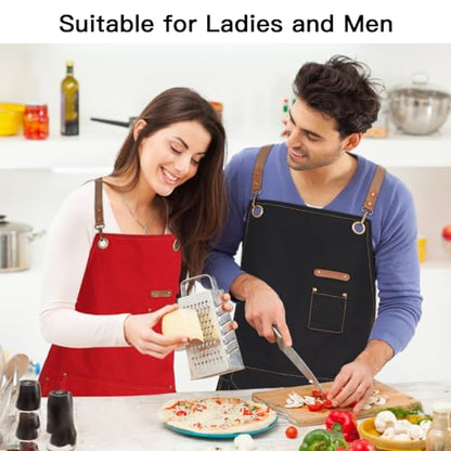 Chef Apron with Cross Back Straps for Men Women, Cotton Canvas Apron for Artists Painting, Kitchen Cooking - color: Black