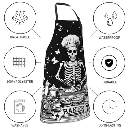 Funny Apron Polyester Grooming Aprons with Pocket for Cooking Kitchen Grilling Adults - color: Black Skull Men