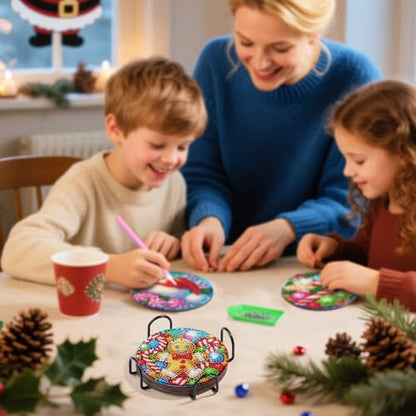 Zynlio Christmas Diamond Paintings Coasters Kits Set with Holder, Christmas Diamond Art, DIY Diamond Crafts Coasters for Adults, Diamond Art Painting Kits for Women, Beginners, Diamond Craft Supplies - color: christmas