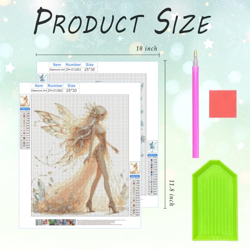 XUNLURY Fairy Diamond Art Kits 2 Pcs, Golden and Blue Fantasy Fairy Diamond Painting Kits for Kids Girls Adults Beginners, Full Drill Diamonds Dots for Home Decor, 9.8x11.8 Inch - color: color_3, size: 10 x 11.8 inches