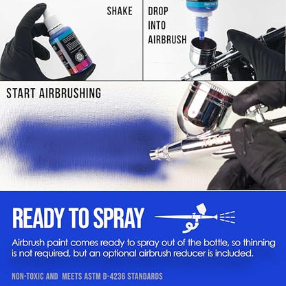 U.S. Art Supply Airbrush Paint Set - 12 Color Secondary Opaque with Reducer & Cleaner, Ready to Spray Air brush Paint, 1-Ounce Water-Based Acrylic for Painting Metal, Plastic Models, Canvas, Wood - color: 12-Color Secondary Set