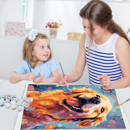 Golden Retriever Paint by Numbers Kit for Adults Beginner,Cute Dog Paint by Number Kit for Adults ,Adult Paint by Number Canvas with Paintbrushes and Acrylic Pigment 16x20 inch,Golden Retriever - color: Golden Retriever