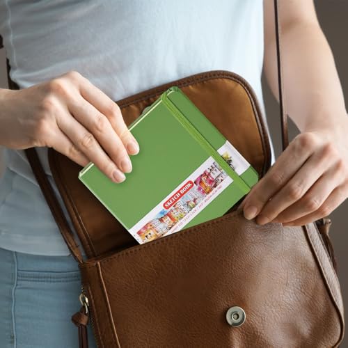 5x5 Pocket Sketch Book,80gsm Hardcover Art Sketchbook for Drawing Journal - color: PU Cover-5x5in-Green