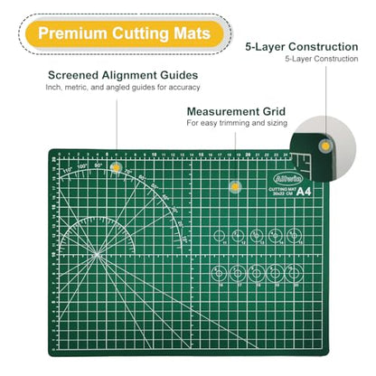 A4 Self Healing Cutting Mat - Double Sided Craft Mat with Grid Lines, Non-Slip Work Surface for Crafting & DIY Projects (Washable Reusable) - size: 11.8"L x 8.7"W