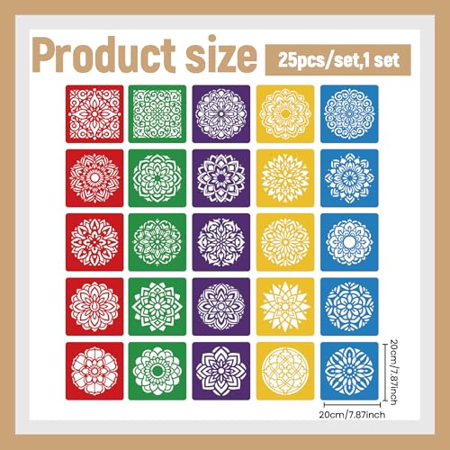 CUTHOLLOW Animals Fruit Plant Stencils, 24PCS 8-Inch Reusable Plastic | 24PCS 8-Inch Animals, Fruit & Plant Shapes, Reusable Washable Plastic, Painting, Crafts, Wall Art & Sidewalk Chalk - style: Mandala