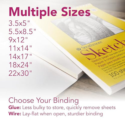 Strathmore 300 Series Sketch Pad, 9x12 inch, 100 Sheets, Glue Bound - Artist Sketchbook for Drawing, Illustration, Art Class Students (Pack of 12) - size: 9x12 inch (Pack of 12)