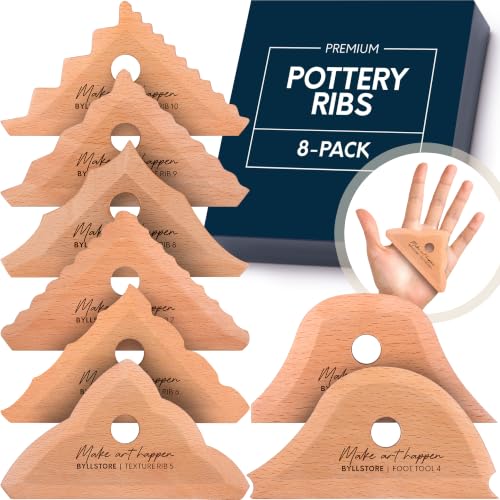 Byllstore Triangle Pottery Ribs | 2 Foot Shaper Tools | 6 Clay Texture Ribs | Solid Beech Wood | 8-Pack - color: 8 Pack | Triangle Pottery Ribs
