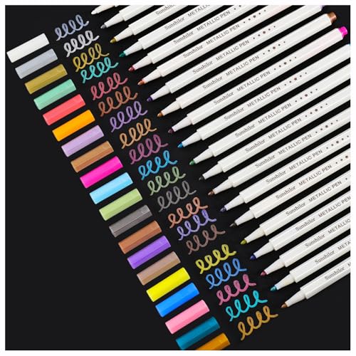 Sunshilor Metallic Markers Fine Point Metallic Marker Pens for Black Paper, Rock Painting, Easter Egg, Halloween Pumpkin, Card Making, Metal, Ceramic, Wine Glass, Set of 20
