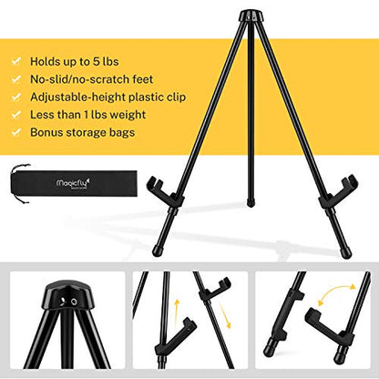 Magicfly 6 Pack Tabletop Easel, Black Steel Table Top Easels for Display, Adjustable & Portable Tripod Easel with 6 Storage Bags, for Signs, Posters, Holds 5 lbs | Adjustable & Portable Tripod Easel with 6 Storage Bags, for Signs, Posters, Holds 5 lbs