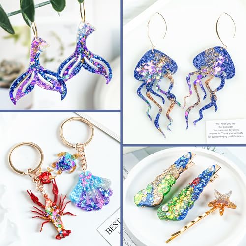 YODOYO Resin Earring Molds 3pcs Ocean Marine Life Jewelry Resin Molds | Jellyfish Shell Starfish Earrings Keychain Silicone Molds for Epoxy UV Resin Necklaces Pendant Jewelry Making Mold