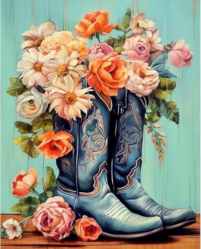Dorwendis Boots Diamond Art Kits for Adults,Diamond Painting Kits12x16inch | 5D Diamond Painting Kits for Beginners,Flowers DIY Full Round Drill Diamond Dot Gem Art Kits for Home Wall Decor - color: DOW-DP-028