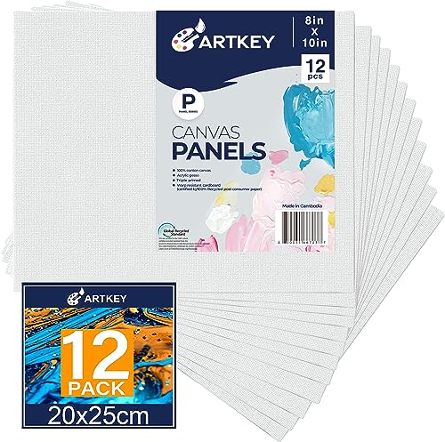 Canvas Boards for Painting 8x10 Inch 12 Pack, 10 oz Primed 100% Cotton White Blank Canvases for Painting, Art Supplies Paint Canvas Panels for Acrylic Oil Watercolor Tempera Paints - size: 8"x10", style: 12-Pack