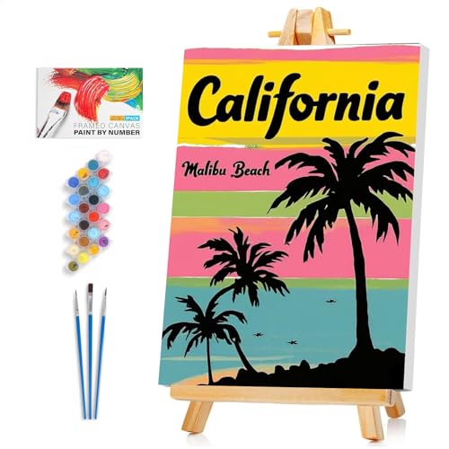 Framed Paint by Numbers Kit for Adults Beginner & Kids Ages 8-12, Beach Easy Paint by Numbers Canvas with Frame, without Easel, DIY Acrylic Number Painting for Adults for Home Decor Gift 8 x 12 Inch - color: XM-OP-F-California-2030