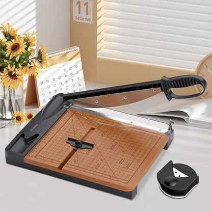 12'' Wood Guillotine Paper Cutter, Heavy Duty Wood Base Paper Trimmer with 32 Sheets Capacity Paper Cutting Board for Classroom, Crafting, Cardstock, Art Projects | 32 Sheets Capacity, Wood Base Paper Cutting Board for Classroom, Crafting, Cardstock, Teac