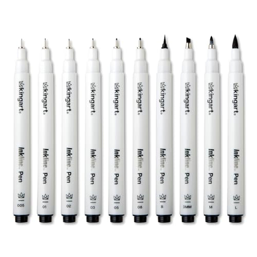 KINGART PRO Inkline Black Micro Line & Precision Graphic Pens, 10 Assorted Nibs, BLACK Archival Waterproof Japanese Ink for Art, Illustration, Calligraphy, Sketching, Anime, Technical Drawing, Manga