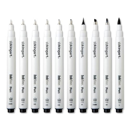 KINGART PRO Inkline Black Micro Line & Precision Graphic Pens, 10 Assorted Nibs, BLACK Archival Waterproof Japanese Ink for Art, Illustration, Calligraphy, Sketching, Anime, Technical Drawing, Manga