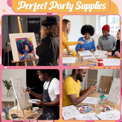 Sherr 285 Pcs 30 Sets Sip and Paint Kit for Adults,Fashion | Pre Drawn Canvas to Paint for Adults, Acrylic Paints, Brushes, Easels, Date Night, Birthday Party Gifts - style: Charming Lady