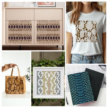 4Pcs Snake Skin Stencils for Painting, 11.8"x11.8" Reusable Snake Textures Stencil Drawing Templates, Animal Print DIY Craft Paint Templates for Wall Home Decor Wood Burning Canvas Fabric - style: Snake Skin