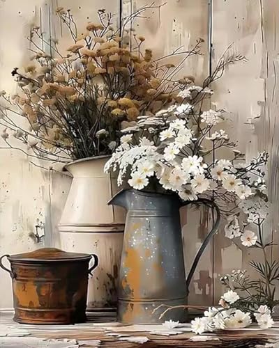MBNTJHT Flowers Paint by Numbers Kit for Adults Beginners,Floral in Tin Cans Paint by Number Kits for Adults,Unframed Watercolor Painting Art Crafts for Home Wall Decor 16X20 Inch. - color: MT21502