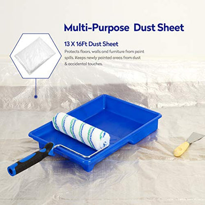 NANJA 13x16Ft Plastic Drop Cloth 1 Mil Clear Tarp for Painting,Furniture | Clear waterproof drop cloth. Protects floors, furniture, carpets from spills & dust.