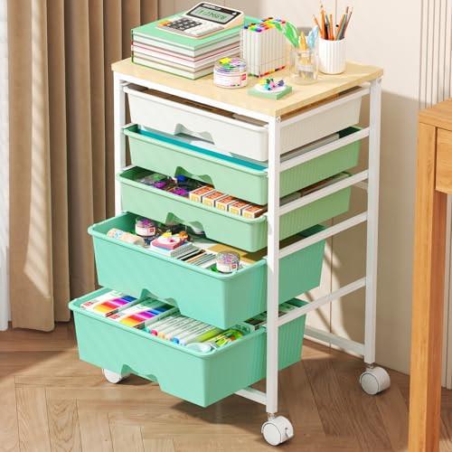 Goovilla Rolling Cart with 5 Drawers for Craft, Art, Dorm, Office, Green - size: Green