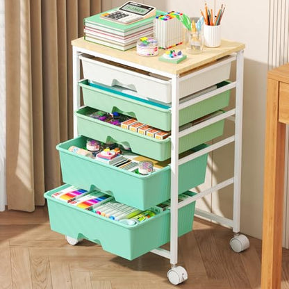 Goovilla Rolling Cart with 5 Drawers for Craft, Art, Dorm, Office, Green - size: Green