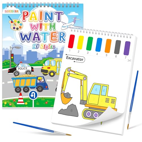 SOCOLER Paint with Water Coloring Books for Toddlers, Traffic Theme Mess Free Watercolor Painting Papers for Kids Water Color Paint Kit Art Craft Birthday Gift for Ages 1-3, 4-8 - color: Traffic