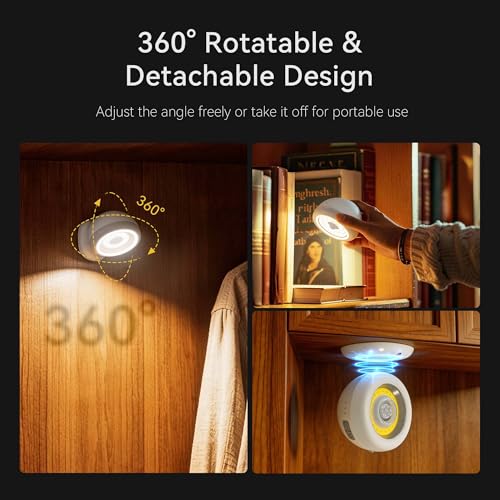 Hopedone 360° Magnetic Motion Sensor Wall Light, Detachable, 1 Pack | 3 color temperatures plus RGB, 5-level remote dimming, closets, halls, constant-on option, USB-C charge