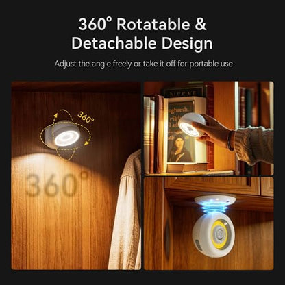 Hopedone 360° Magnetic Motion Sensor Wall Light, Detachable, 1 Pack | 3 color temperatures plus RGB, 5-level remote dimming, closets, halls, constant-on option, USB-C charge