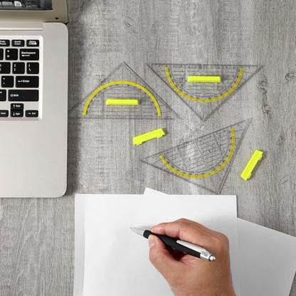 Multifunctional Triangle Ruler with Handle, 4 PCS Transparent Set Square with Protractor Plastic Triangle Ruler Set Drafting Triangles for Designers Architectors Engineers Geometry Drawing Tools