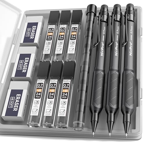 Nicpro 0.7 mm Mechanical Pencil Set with Case, 3PCS Mechanical Pencils 0.7 - style: 0.7mm(3 Pcs)