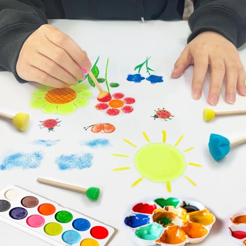 Daily Treasures 60PCS sponges for Painting in Different Shapes and Sizes, Art Sponges with Wiggle Eyes, Wooden Handle Sponge Brush Tools for Painting