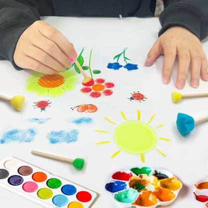 Daily Treasures 60PCS sponges for Painting in Different Shapes and Sizes, Art Sponges with Wiggle Eyes, Wooden Handle Sponge Brush Tools for Painting