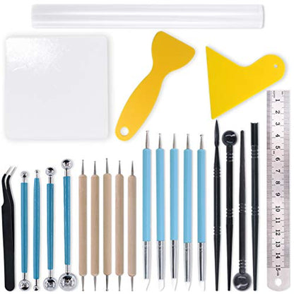 Swpeet 24Pcs Modeling Clay Sculpting Tools Kits, Painting Brush, Wooden Dotting Tools, Ball Stylus Tool, Plastic Ball Rod Stylus Modeling Tools, Clay Roller, Clay Scarper for Modeling Clay - color: N0.2 24Pcs Modeling Clay Sculpting Tools Kit