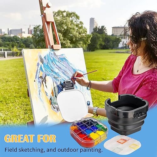 Falling in Art 16 Wells Airtight Paint Palette with Lid, Black - color: Black