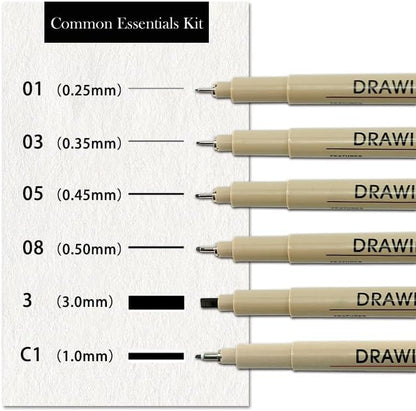 Fineliner Drawing Art Pen Writing Pens Inking Markers Liner Smooth Micro Line Tip Fine Line Ink Set Study Supplies, 6pcs Black Pens
