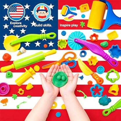 Dough Tools Set for Kids – 17 Pieces Modeling Clay Tools with Rollers & Cutters – Toddler Craft Playdough Accessories for Preschool Learning Activities - size: 17pcs