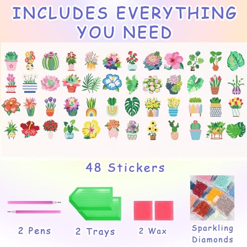 48 Pcs Diamond Art Sticker Kits for Kids, Flower Diamond Gem Stickers Kit - color: SYT007