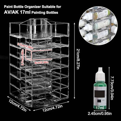 Evemodel 6-Tier Spinning Paint Organizer Rack for 48 Bottles, Rotating Tower Craft Paint Storage Holder Stand SN02