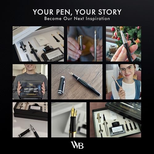 Wordsworth & Black Luxury Calligraphy Pen Set, 6 Nibs, Black Rose | Fountain Ink Bottle, Cartridges & Refill Converter, Refillable, Black, High End Gift for Men & Women, Journaling & Lettering - color: Black Rose Gold