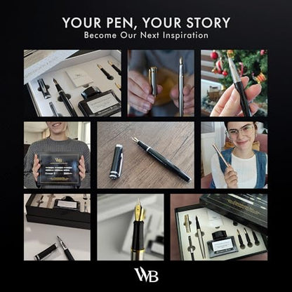 Wordsworth & Black Luxury Calligraphy Pen Set, 6 Nibs, Black Rose | Fountain Ink Bottle, Cartridges & Refill Converter, Refillable, Black, High End Gift for Men & Women, Journaling & Lettering - color: Black Rose Gold