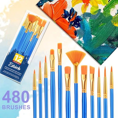 ESRICH Paint Brushes, 40Pack 480pcs Paint Brush for Acrylic Painting - size: 480p
